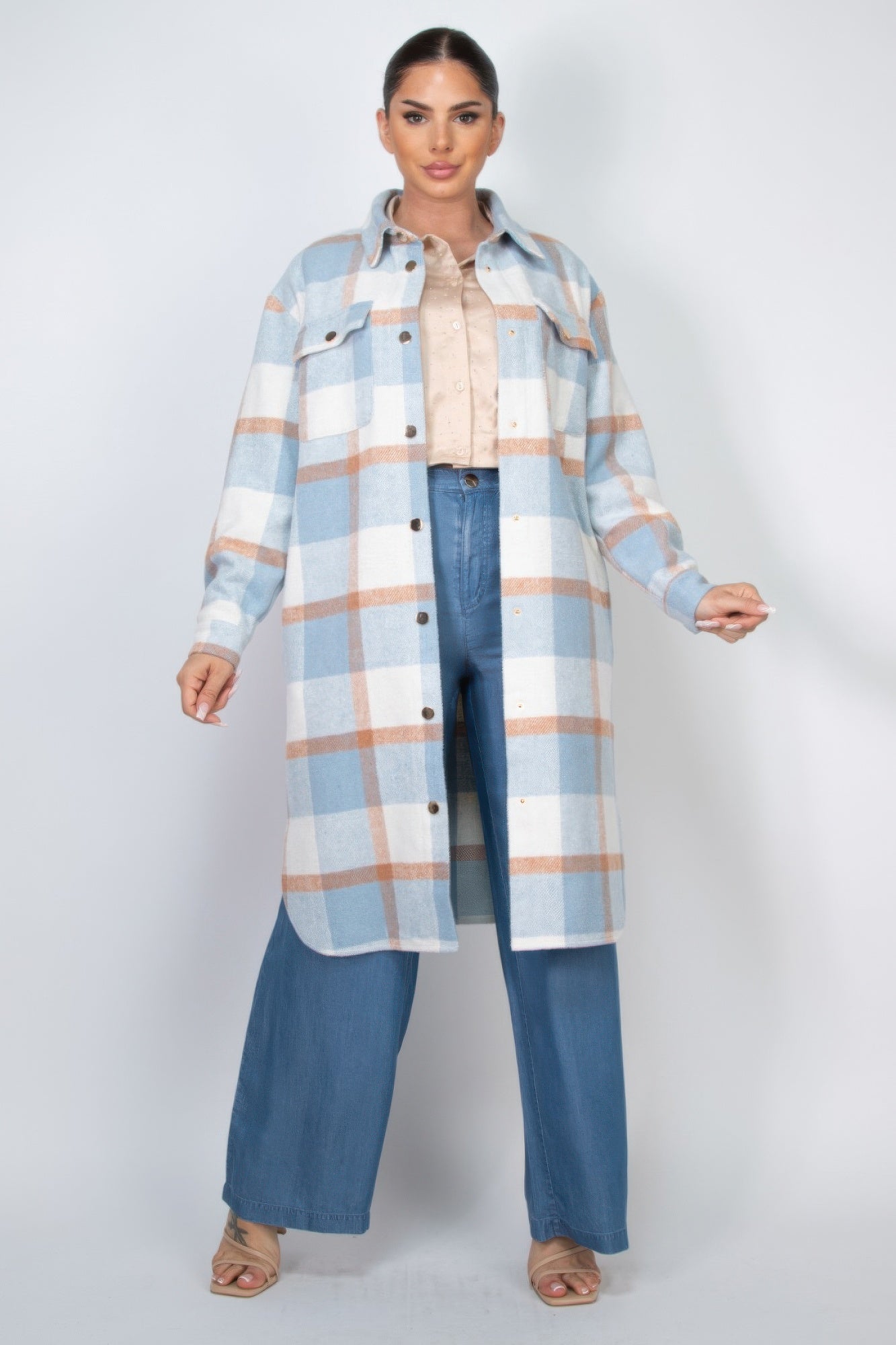 LIGHT BLUE PLAID SHACKET